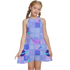 Seamless-pattern-pastel-galaxy-future Kids  Halter Collar Waist Tie Chiffon Dress by Simbadda