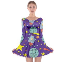 Card-with-lovely-planets Long Sleeve Skater Dress by Simbadda