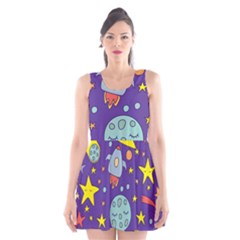 Card-with-lovely-planets Scoop Neck Skater Dress by Simbadda