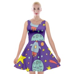 Card-with-lovely-planets Velvet Skater Dress by Simbadda