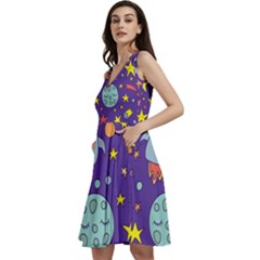 Card-with-lovely-planets Sleeveless V-neck Skater Dress With Pockets by Simbadda