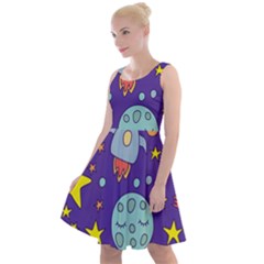 Card-with-lovely-planets Knee Length Skater Dress by Simbadda