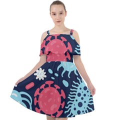 Seamless-pattern-microbes-virus-vector-illustration Cut Out Shoulders Chiffon Dress by Simbadda