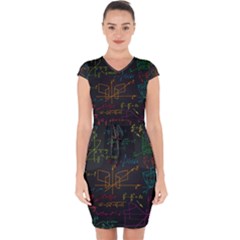 Mathematical-colorful-formulas-drawn-by-hand-black-chalkboard Capsleeve Drawstring Dress  by Simbadda