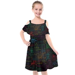 Mathematical-colorful-formulas-drawn-by-hand-black-chalkboard Kids  Cut Out Shoulders Chiffon Dress by Simbadda