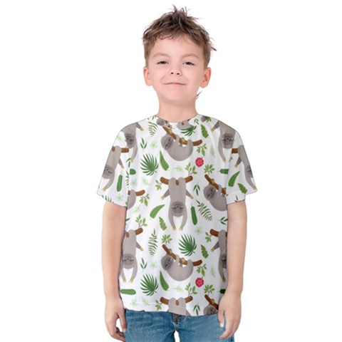 Seamless-pattern-with-cute-sloths Kids  Cotton Tee by Simbadda