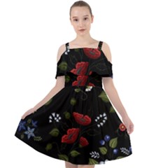 Floral-folk-fashion-ornamental-embroidery-pattern Cut Out Shoulders Chiffon Dress by Simbadda