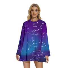 Realistic-night-sky-poster-with-constellations Round Neck Long Sleeve Bohemian Style Chiffon Mini Dress by Simbadda