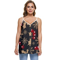 Christmas-pattern-with-snowflakes-berries Casual Spaghetti Strap Chiffon Top by Simbadda