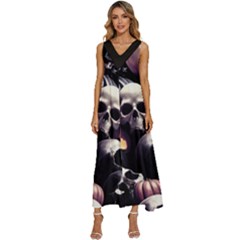 Halloween Party Skulls, Demonic Pumpkins Pattern V-neck Sleeveless Loose Fit Overalls by Casemiro