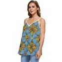 Gold abstract flowers pattern at blue background Casual Spaghetti Strap Chiffon Top View2