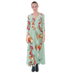 Seahorse Seashell Starfish Shell Button Up Maxi Dress by Proyonanggan