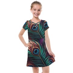 Peacock Feathers Nature Feather Pattern Kids  Cross Web Dress by pakminggu