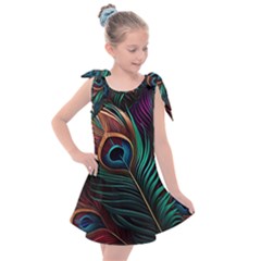 Peacock Feathers Nature Feather Pattern Kids  Tie Up Tunic Dress by pakminggu