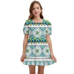 Ukraine Ornament Pattern Symbolism Geometric Kids  Short Sleeve Dolly Dress by pakminggu