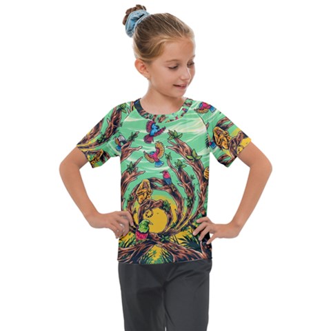 Monkey Tiger Bird Parrot Forest Jungle Style Kids  Mesh Piece Tee by Grandong