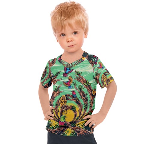 Monkey Tiger Bird Parrot Forest Jungle Style Kids  Sports Tee by Grandong