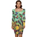 Monkey Tiger Bird Parrot Forest Jungle Style Women Long Sleeve Ruched Stretch Jersey Dress View1