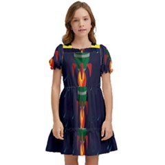 Rocket Halftone Astrology Astronaut Kids  Puff Sleeved Dress by Bangk1t