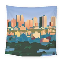 City Buildings Urban Dawn Square Tapestry (large) by Bangk1t