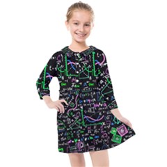 Math Linear Mathematics Education Circle Background Kids  Quarter Sleeve Shirt Dress by Bangk1t