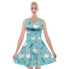 Elegant Swan Pattern Design Velvet Skater Dress by Bangk1t