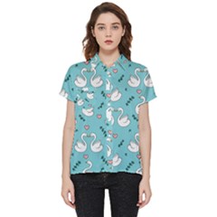 Elegant Swan Pattern Design Short Sleeve Pocket Shirt by Bangk1t