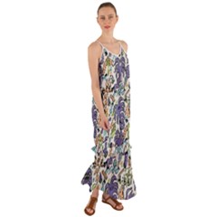 Purple Orange Green Blue Cartoon Cami Maxi Ruffle Chiffon Dress by Bangk1t