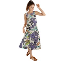 Purple Orange Green Blue Cartoon Summer Maxi Dress by Bangk1t