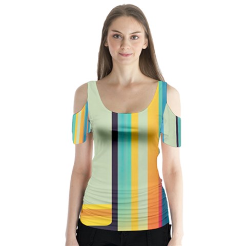 Colorful Rainbow Striped Pattern Stripes Background Butterfly Sleeve Cutout Tee  by Bangk1t