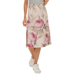 Roses Plants Vintage Retro Flowers Pattern Midi Panel Skirt by Bangk1t