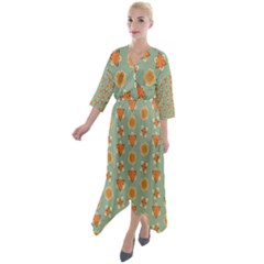 Floral Pattern Quarter Sleeve Wrap Front Maxi Dress by Amaryn4rt