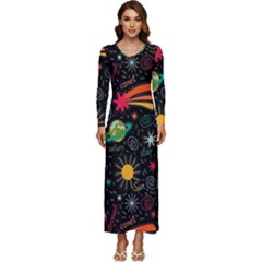 Seamless Pattern Space Long Sleeve Longline Maxi Dress by Amaryn4rt