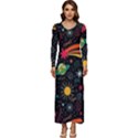 Seamless Pattern Space Long Sleeve Longline Maxi Dress View1