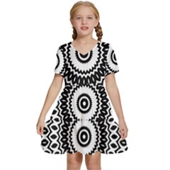 Circular Concentric Radial Symmetry Abstract Kids  Short Sleeve Tiered Mini Dress by pakminggu