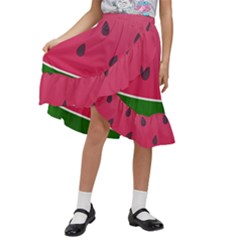 Watermelon Fruit Summer Red Fresh Food Healthy Kids  Ruffle Flared Wrap Midi Skirt by pakminggu