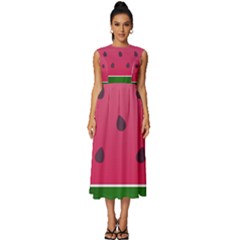 Watermelon Fruit Summer Red Fresh Food Healthy Sleeveless Round Neck Midi Dress by pakminggu