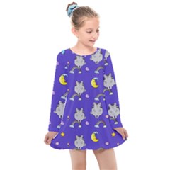 Texture Pattern Seamless Rainbow Background Dream Kids  Long Sleeve Dress by pakminggu