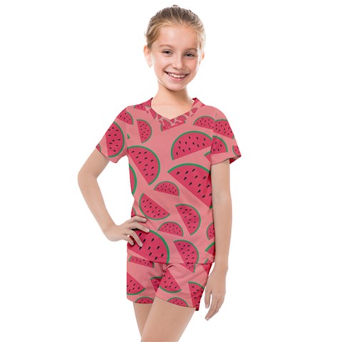 Watermelon Red Food Fruit Healthy Summer Fresh Kids  Mesh Tee And Shorts Set by pakminggu