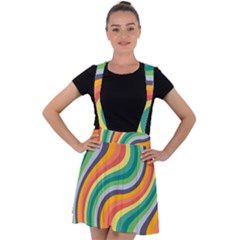 Swirl Twirl Rainbow Retro Velvet Suspender Skater Skirt by Ravend