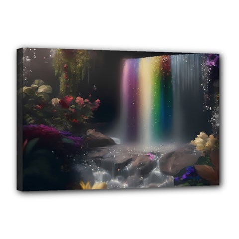 Waterfall Rainbow Canvas 18  X 12  (stretched) by Ravend