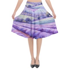 Lavender Flower Tree Flared Midi Skirt by Ravend