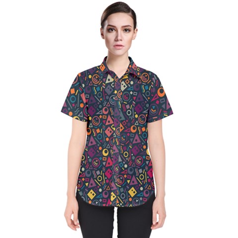 Doodle Pattern Women s Short Sleeve Shirt by Grandong