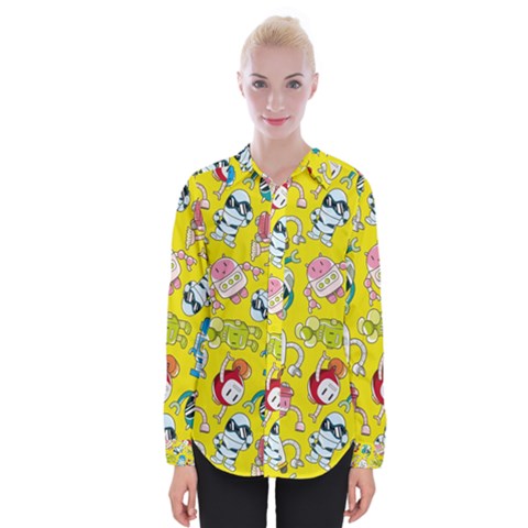 Robot Pattern Womens Long Sleeve Shirt by Grandong