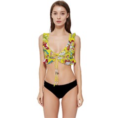 Robot Pattern Low Cut Ruffle Edge Bikini Top by Grandong