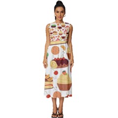 Dessert And Cake For Food Pattern Sleeveless Round Neck Midi Dress by Grandong