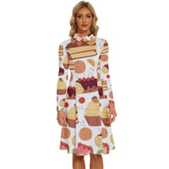 Dessert And Cake For Food Pattern Long Sleeve Shirt Collar A-line Dress by Grandong