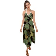 Autumn Fallen Leaves Dried Leaves Halter Tie Back Dress  by Grandong