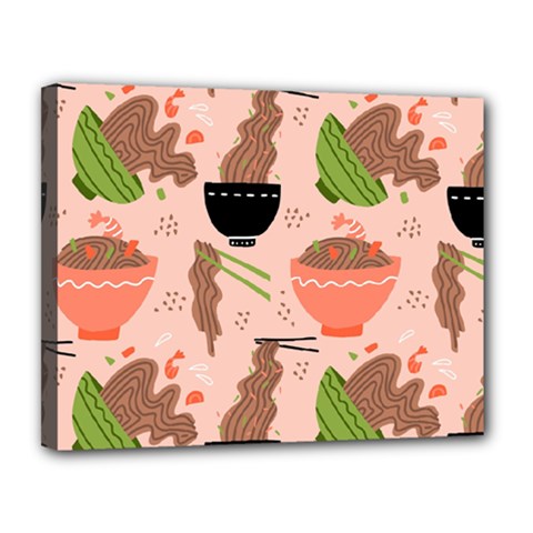 Japanese Street Food Soba Noodle In Bowl Pattern Canvas 14  X 11  (stretched) by Grandong