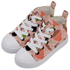 Japanese Street Food Soba Noodle In Bowl Pattern Kids  Mid-top Canvas Sneakers